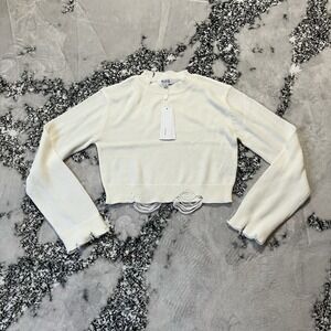 525 America Sweater Womens Size‎ XS Chalk White Cropped Distressed